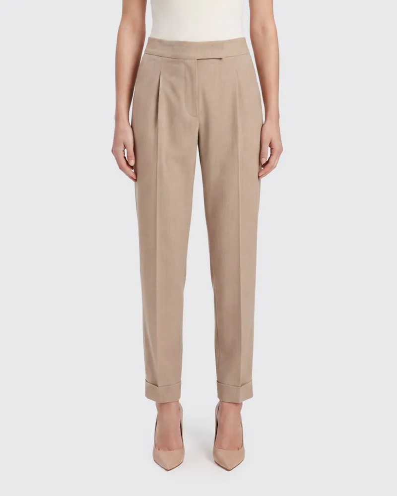 Liu Jo Gerade geschnittene Hose aus Viskosemischung mit Bundfalten und mittlerer Taille Beige