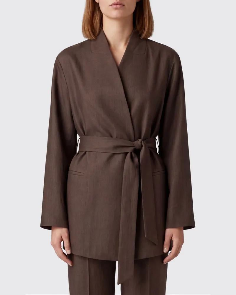 Kiton Blazer mit Gürtel aus Leinenmischung Braun