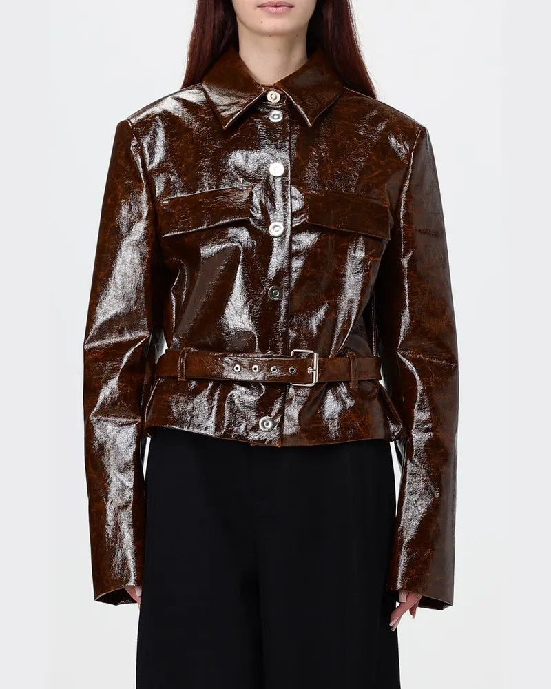 SPORTMAX Kurze Jacke aus beschichteter Baumwolle in Lackoptik mit Gürtel Burnt
