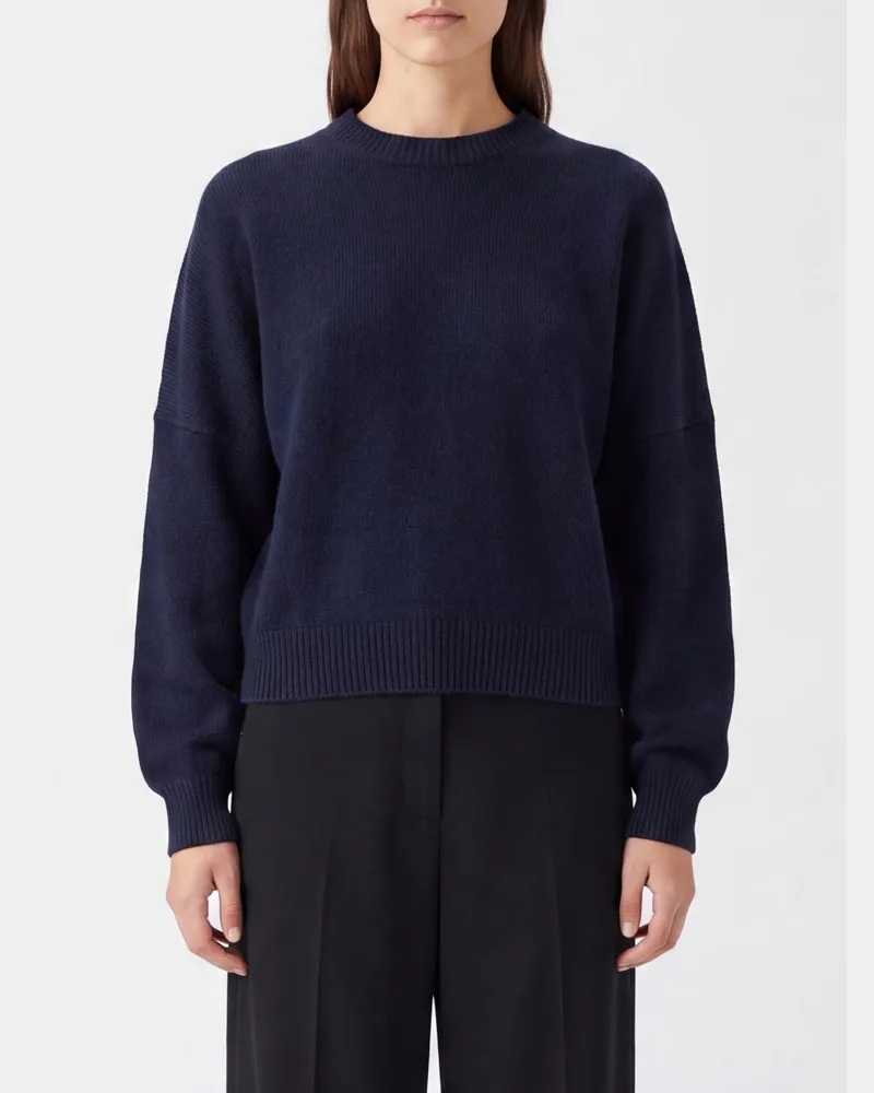 KHAITE Pullover aus reinem Kaschmir mit Rundhalsausschnitt und Rippbündchen Blau