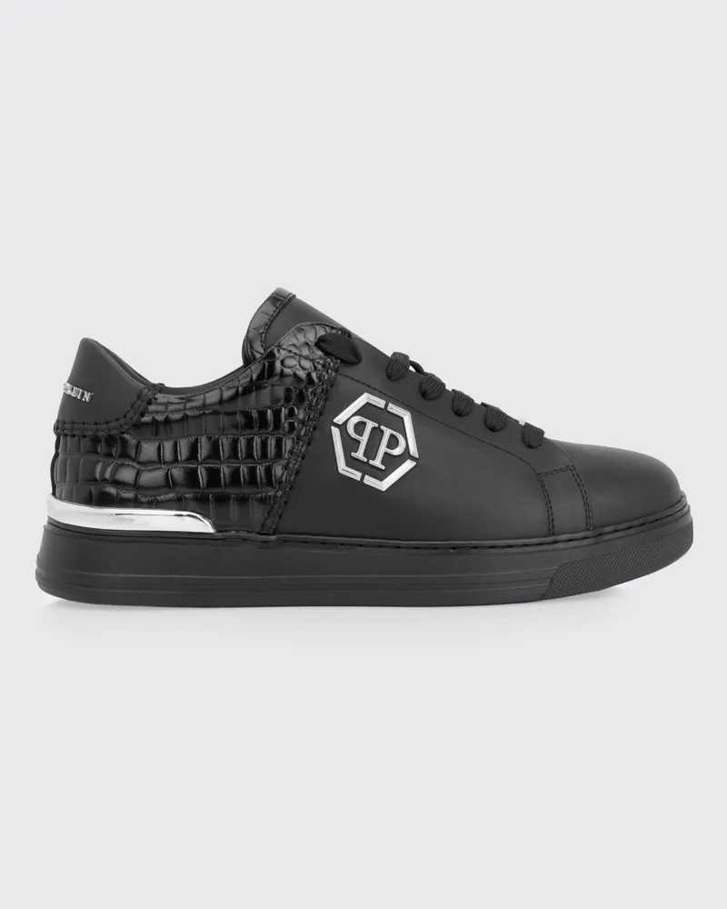 Philipp Plein Leder-Sneakers Schwarz