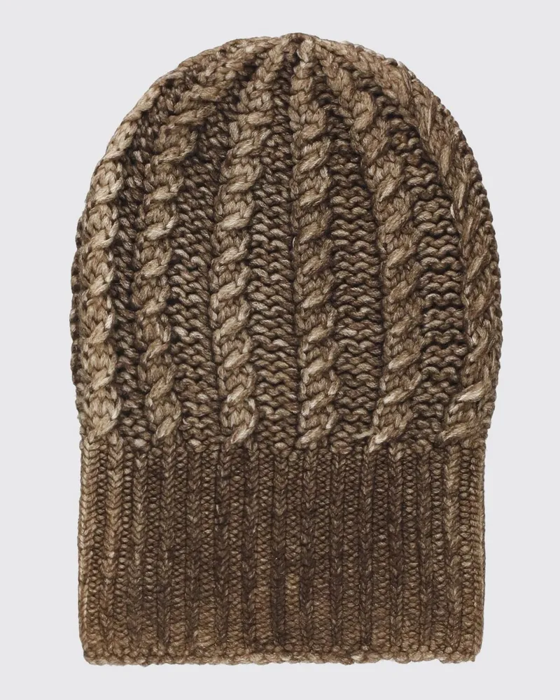 Avant Toi Beanie-Mütze aus 100% Kaschmir mit Zopfmuster Braun