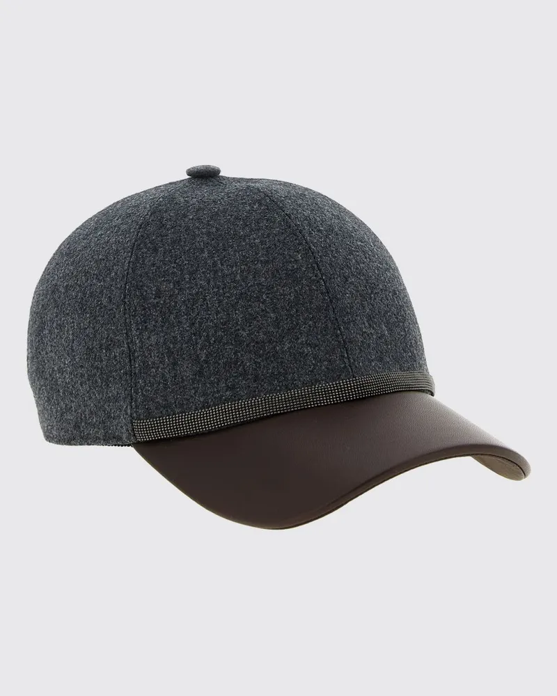 Brunello Cucinelli Baseballkappe aus Schurwolle mit Stickerei und Monili Grau