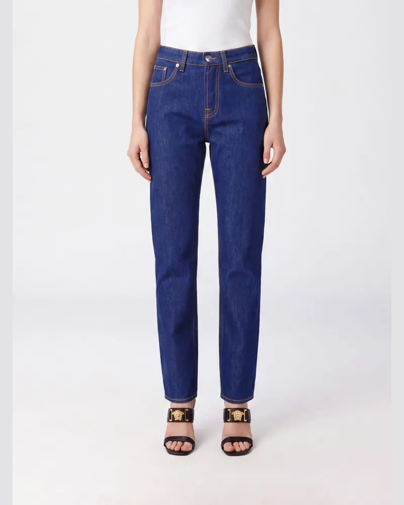 Versace High-Waist Skinny Jeans aus blauem Baumwolldenim Blau