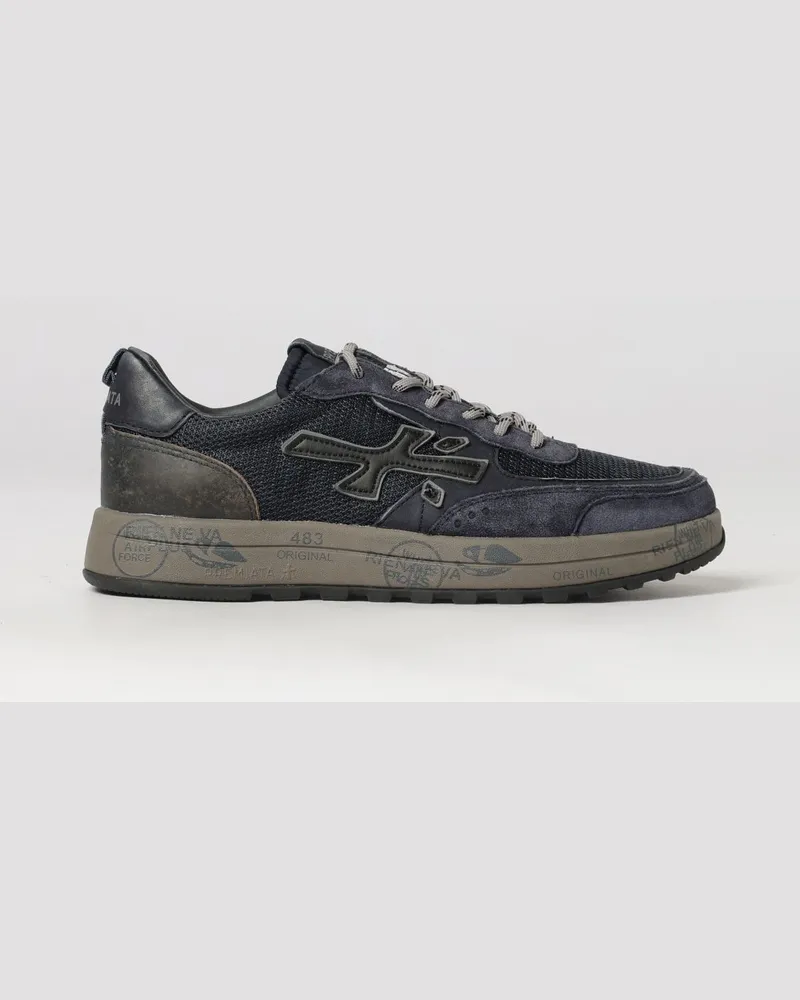 Premiata Nous Sneaker aus Mesh und Wildleder mit gezackter Profilsohle Blau