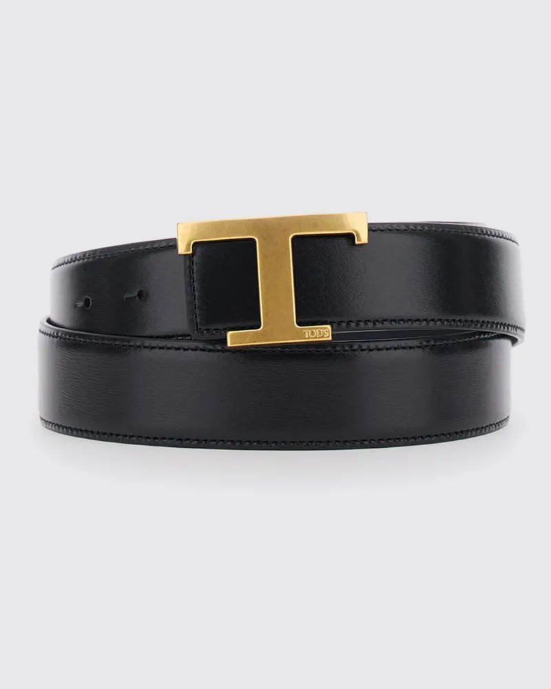 TOD'S Wendbarer T Timeless Kalbsledergürtel mit Monogramm-Schnalle Schwarz