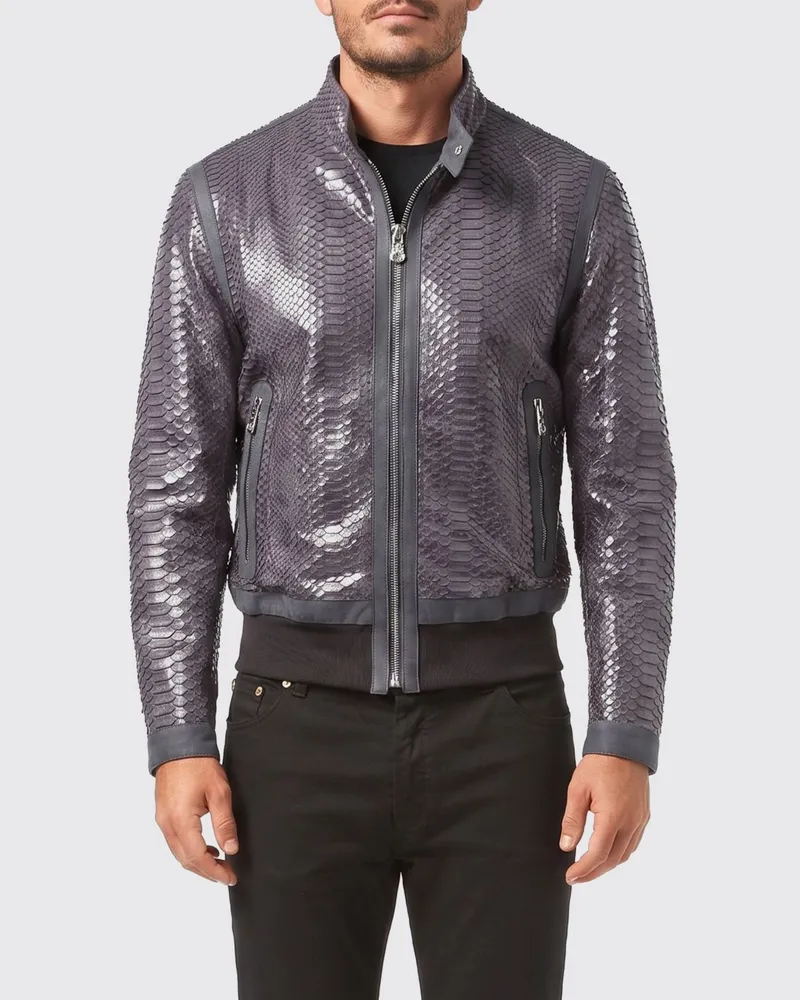 Billionaire Bomberjacke aus Pythonleder Grau