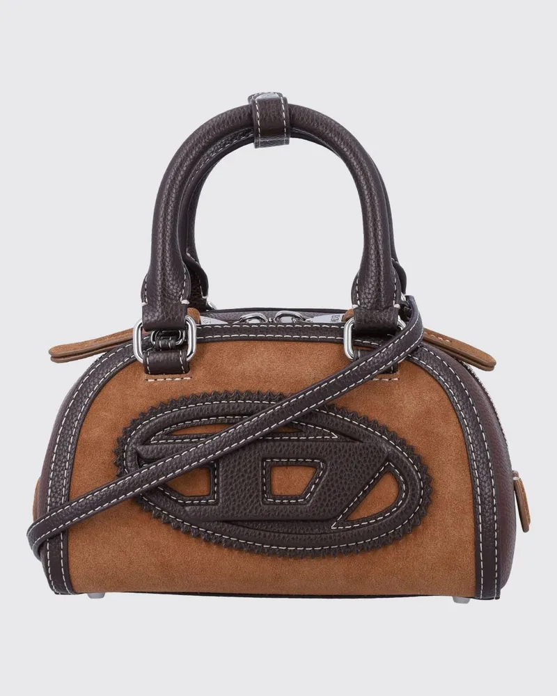 Diesel Mini-Boston-Tasche 1DR Dome aus Wildlederimitat mit Oval-D-Logo Braun
