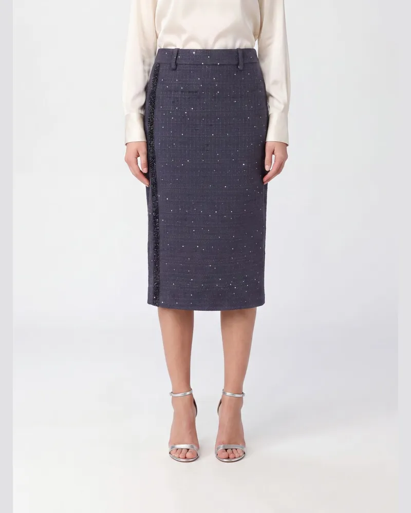 Semicouture Midi-Bleistiftrock aus Baumwollmischung mit Perlen- und Paillettenstickerei Schwarz
