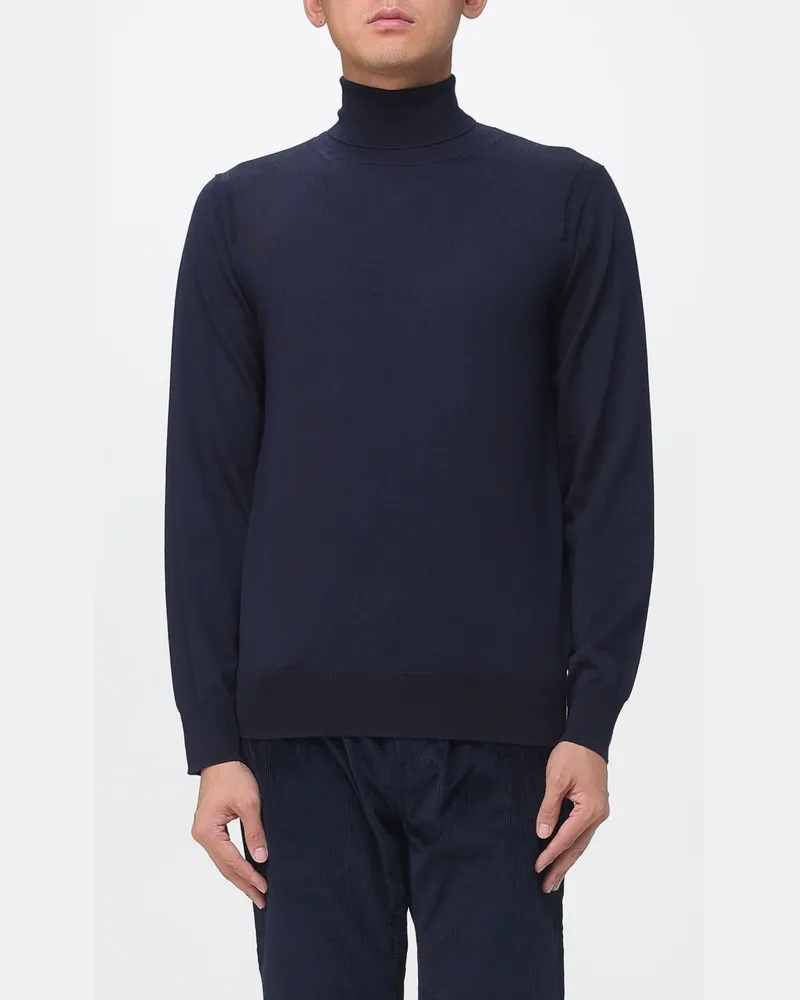 Paolo Pecora Milano Langarm-Rollkragenpullover aus reiner Wolle mit Rippbündchen Blau