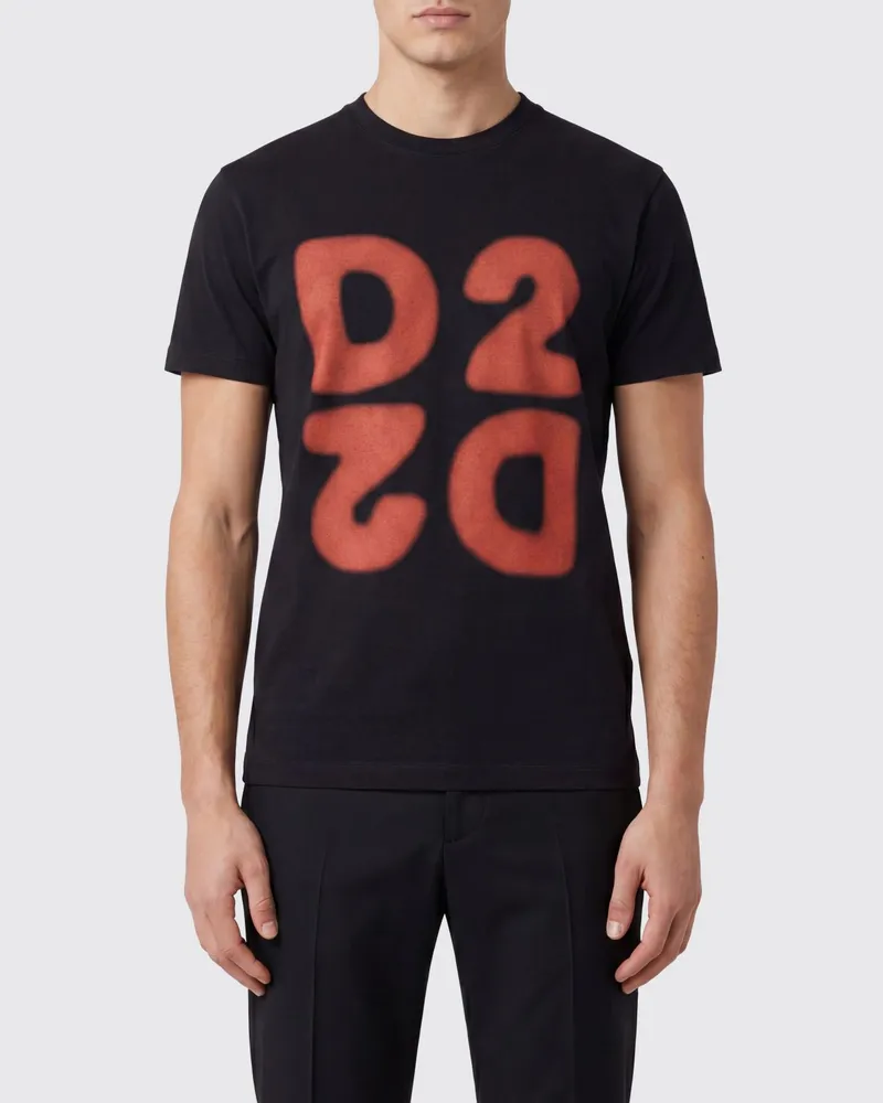 Dsquared2 Slim-Fit T-Shirt aus Baumwolle mit kurzen Ärmeln und Logo-Print Schwarz