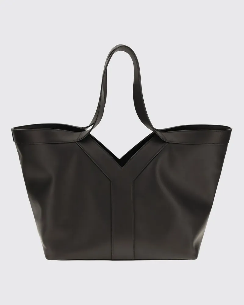 Saint Laurent Tote-Tasche aus glattem Kalbsleder mit doppeltem Henkel Schwarz