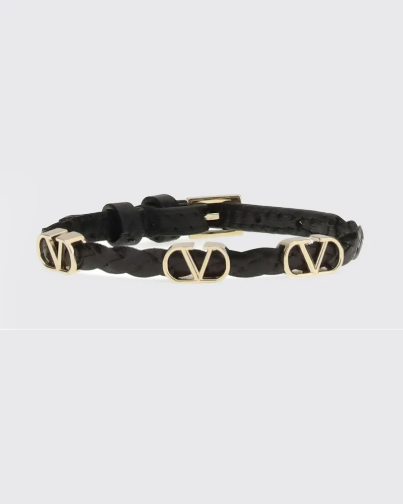 Valentino Garavani VLogo Signature Armband aus geflochtenem Kalbsleder Schwarz