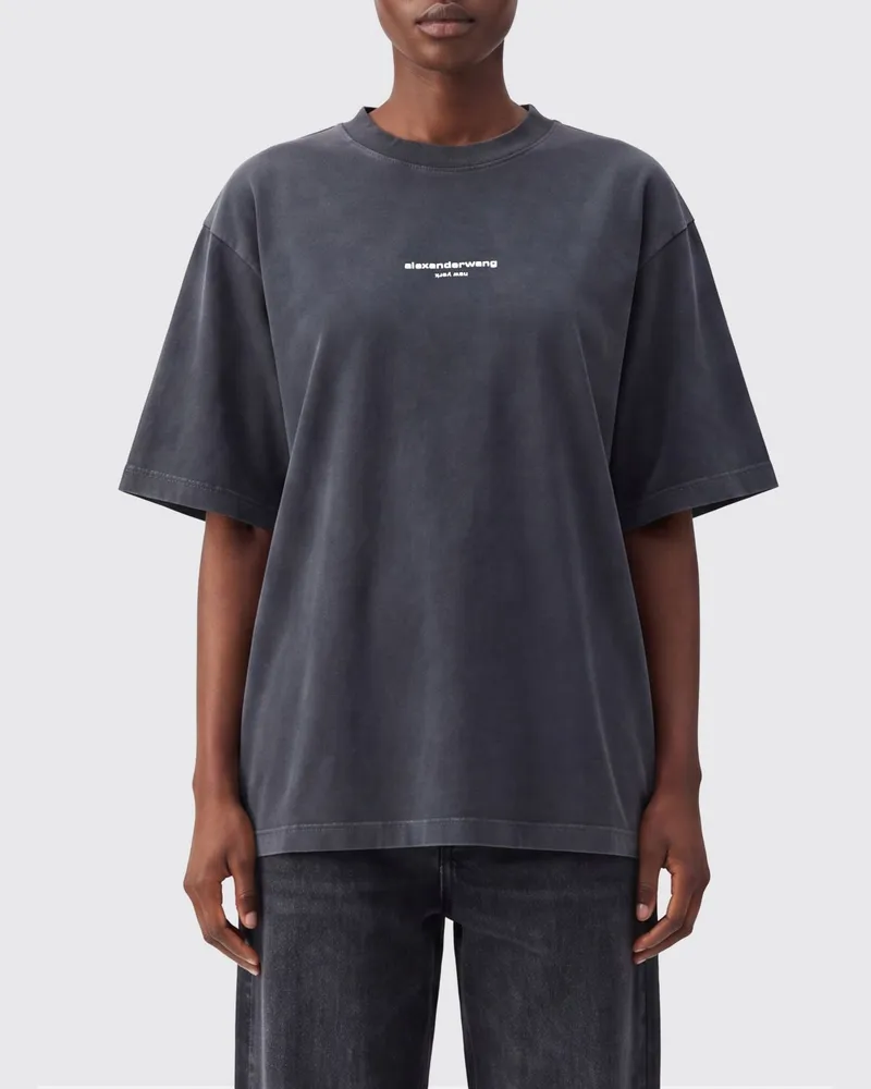 Alexander Wang Relaxed-Fit-T-Shirt aus Baumwolle mit Kontrastlogo Schwarz