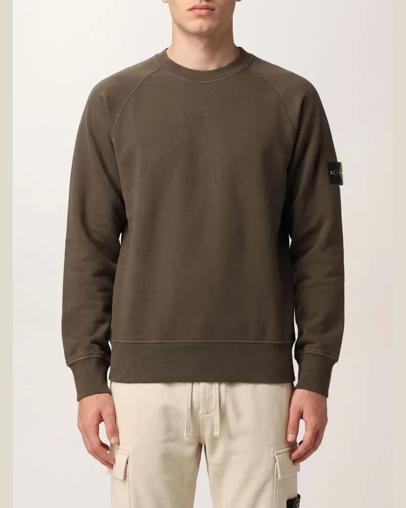 Stone Island Baumwoll-Sweatshirt mit Rundhalsausschnitt und Compass-Logo von Grau