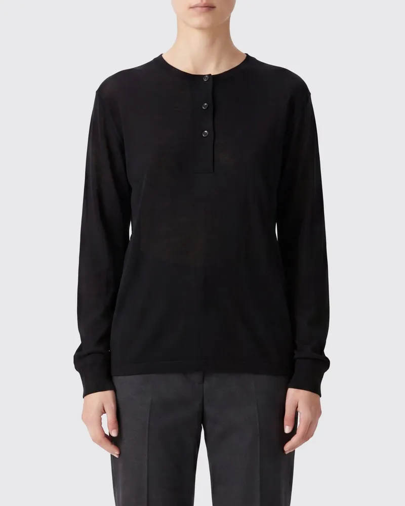 Studio Nicholson Langärmeliges Rundhals-T-Shirt von aus Lyocell Schwarz