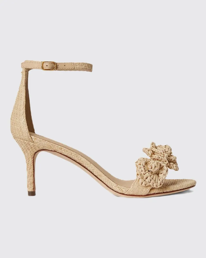 Ralph Lauren Allie Häkel-Sandalen aus Bast mit Blumenapplikation Natural