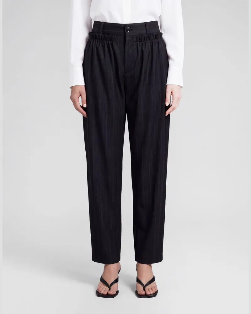 Étoile Isabel Marant Hoch taillierte Wide-Leg-Hose aus Stretch-Schurwolle Schwarz