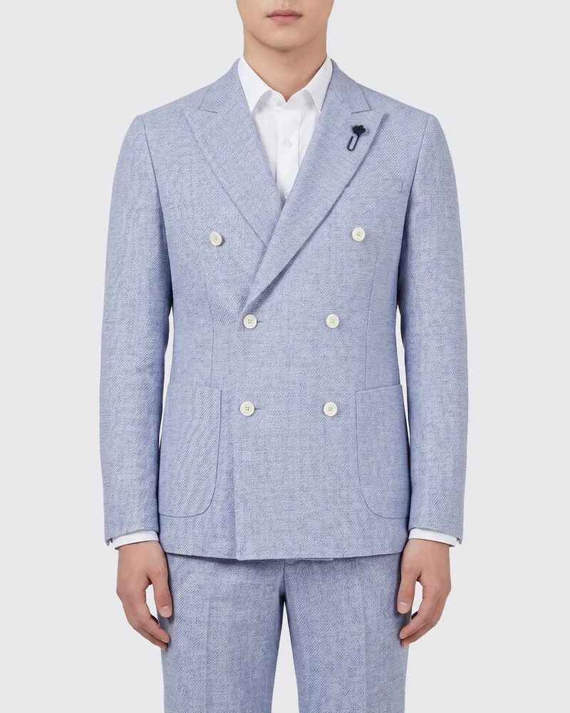 LARDINI Zweireihige Jacke aus Schurwolle und Leinen Hellblau