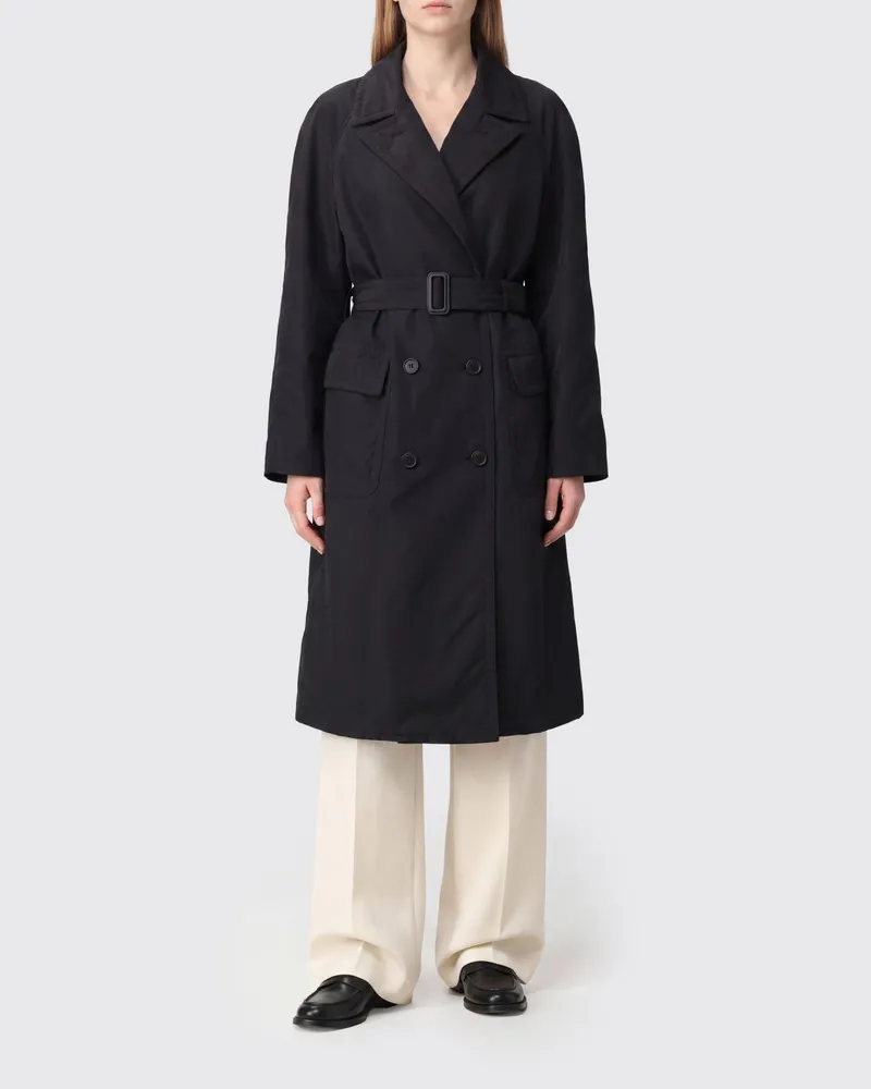 Maison Margiela Langer doppelreihiger Wollmantel von mit Gürtel Schwarz