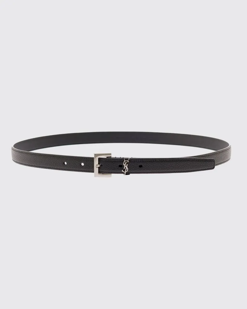 Saint Laurent Klassischer Kalbsledergürtel mit YSL-Monogramm-Schnalle Schwarz