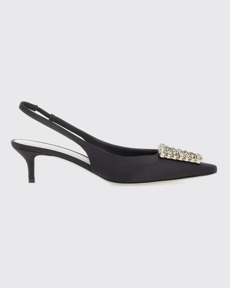 FESTA Milano Futura Bicolor-Slingback-Pumps aus Satin mit Schmuckschnalle und niedrigem Absatz Schwarz