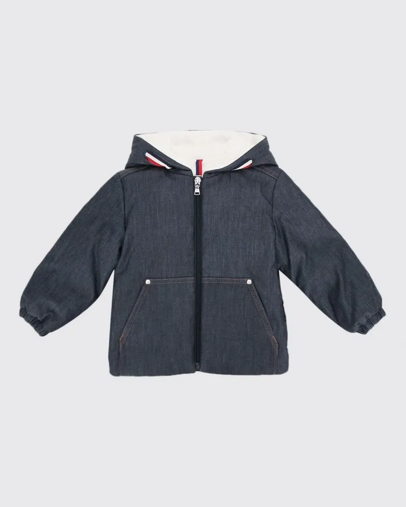Moncler Leichte Nylonjacke für Jungen mit Kapuze und Reißverschluss Navy