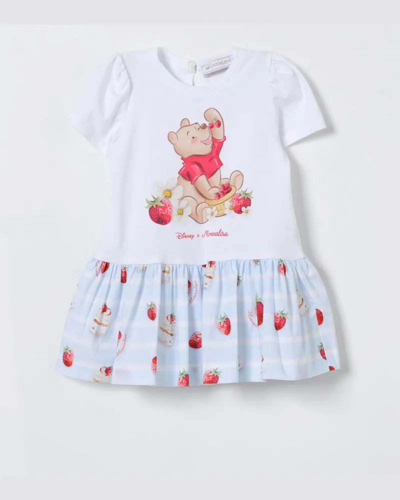 Monnalisa Bedrucktes Stretch-Baumwoll-Minikleid Weiß