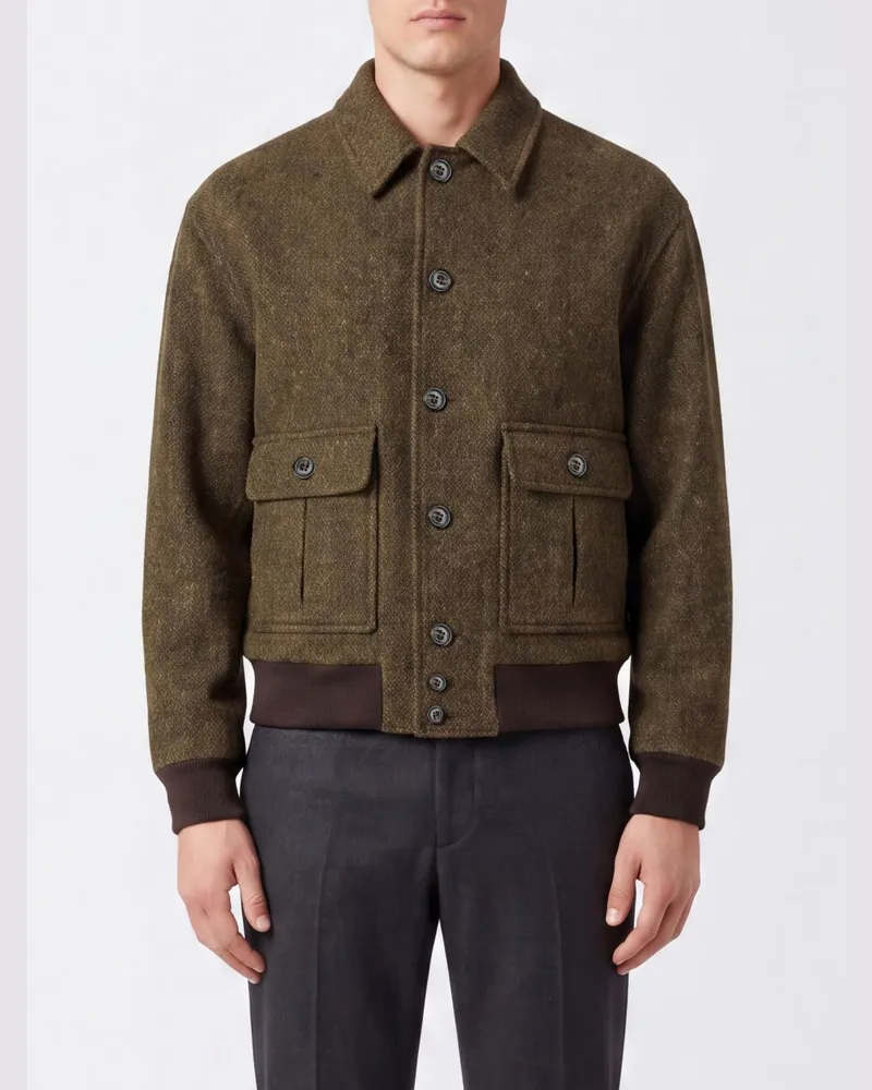 Valstar Bomberjacke aus Wolle von mit klassischem Kragen und aufgesetzten Taschen Military