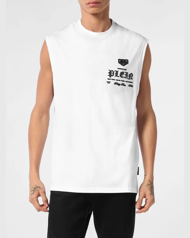 Philipp Plein Baumwoll-Tanktop mit kontrastierendem Frontlogo Weiß