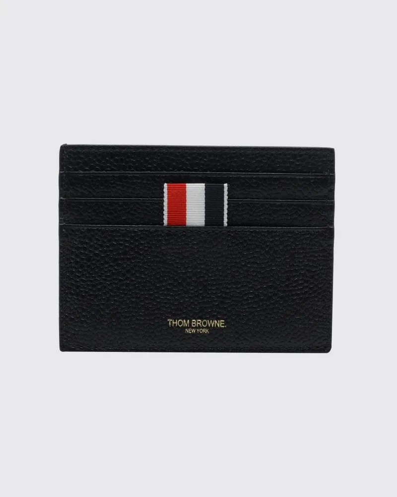 Thom Browne Kartenetui aus genarbtem Kalbsleder mit dreifarbiger Grosgrain-Schlaufe Schwarz