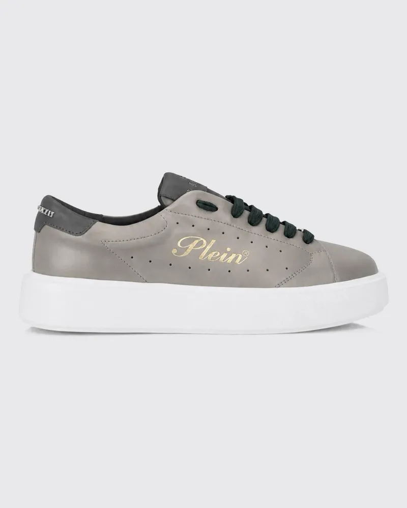 Philipp Plein Niedrige Leder-Sneaker mit Chunky-Sohle und laminiertem Logo Grau