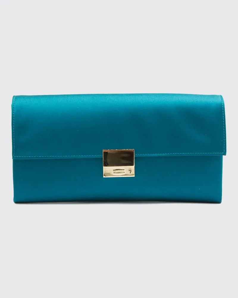 Tom Ford Rechteckige Seiden-Clutch mit metallischem Druckknopfverschluss und graviertem Logo Petroleum