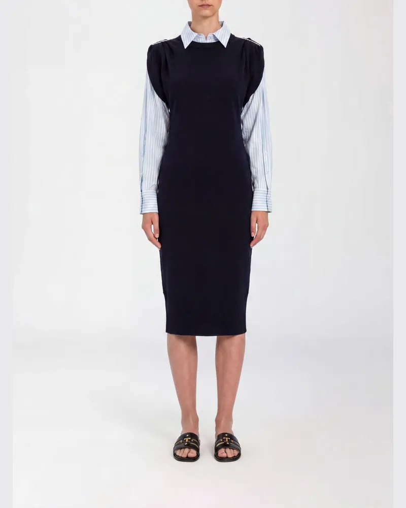 Twin-Set Ärmelloses Slim-Fit Midi-Etuikleid aus Baumwolle Blau