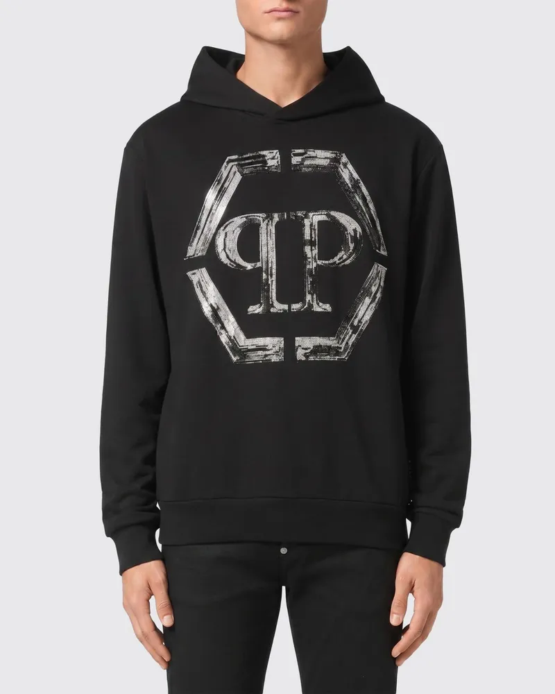 Philipp Plein Baumwoll-Hoodie mit Hexagon-Logo und Monogramm Schwarz