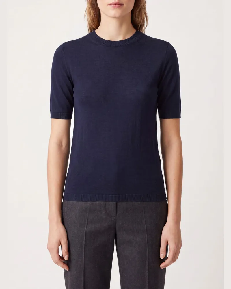 Max Mara Kurzärmeliges Stricktop aus Seide und Kaschmir mit Slim Fit Schwarz