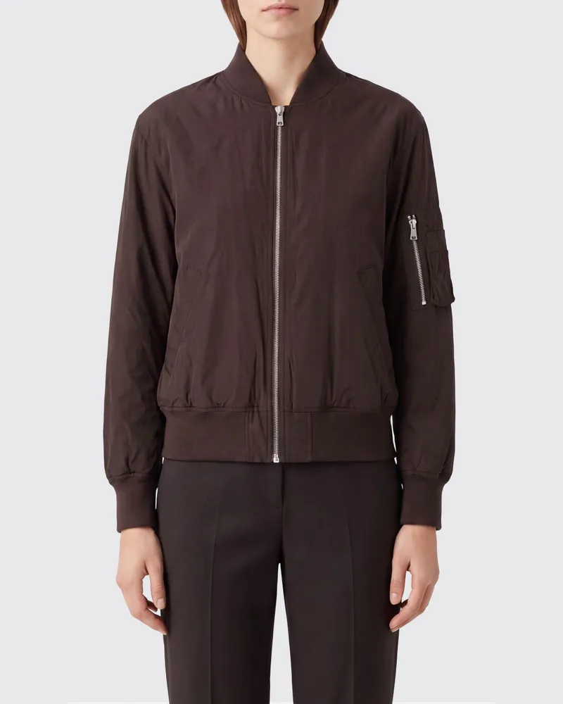Semicouture Kurze Bomberjacke aus technischem Gewebe mit Leistentaschen Braun