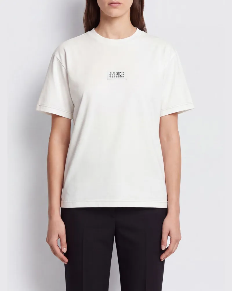 Maison Margiela Baumwoll-T-Shirt mit Rundhalsausschnitt und Numeric-Logo-Print Beige