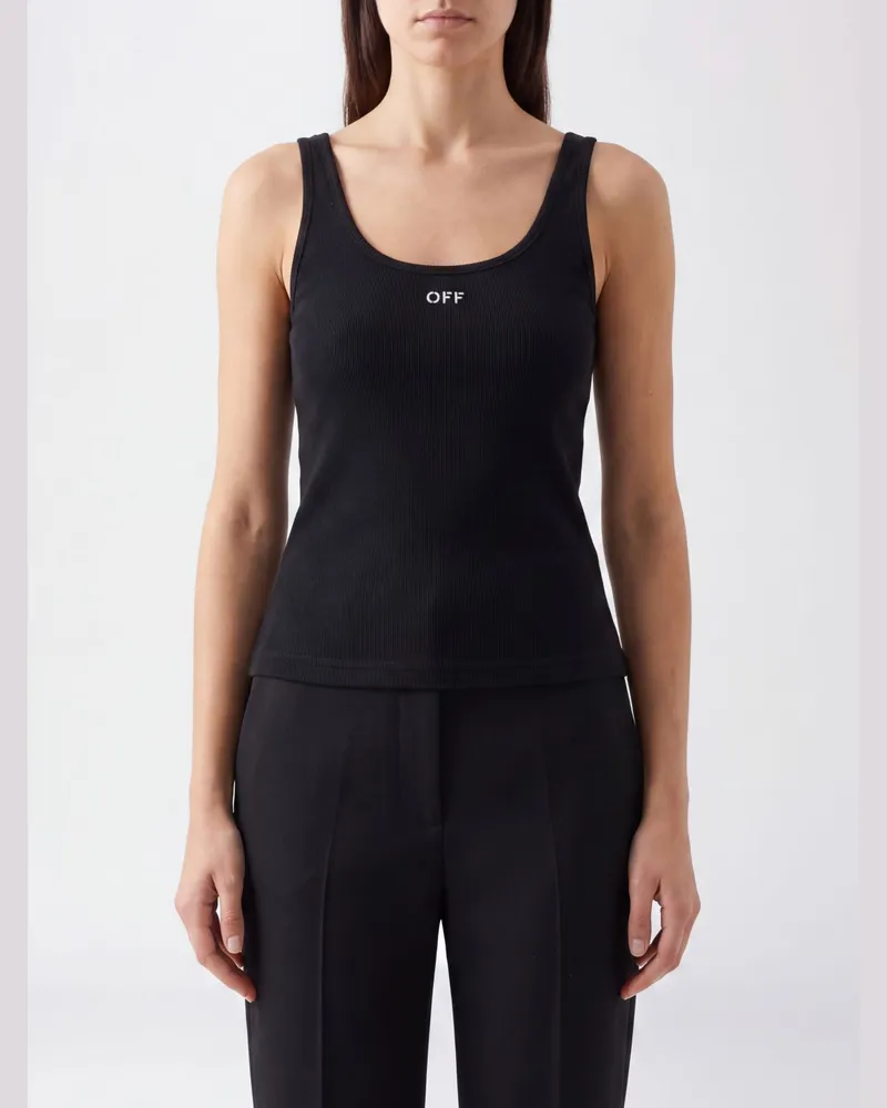 OFF-WHITE Schmal geschnittenes Top aus Stretch-Baumwolle mit eckigem Ausschnitt und Logo Schwarz