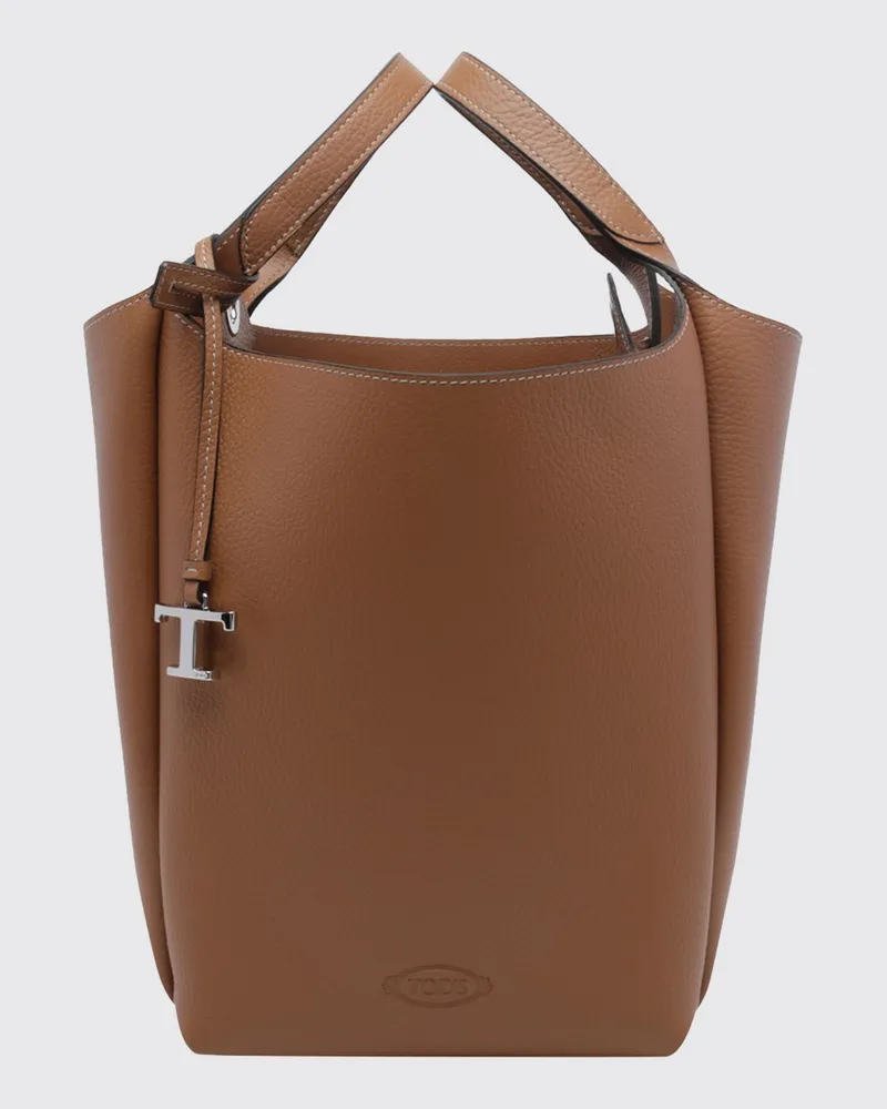 TOD'S Beuteltasche aus gehämmertem Leder mit Doppelgriff und Charm Burnt