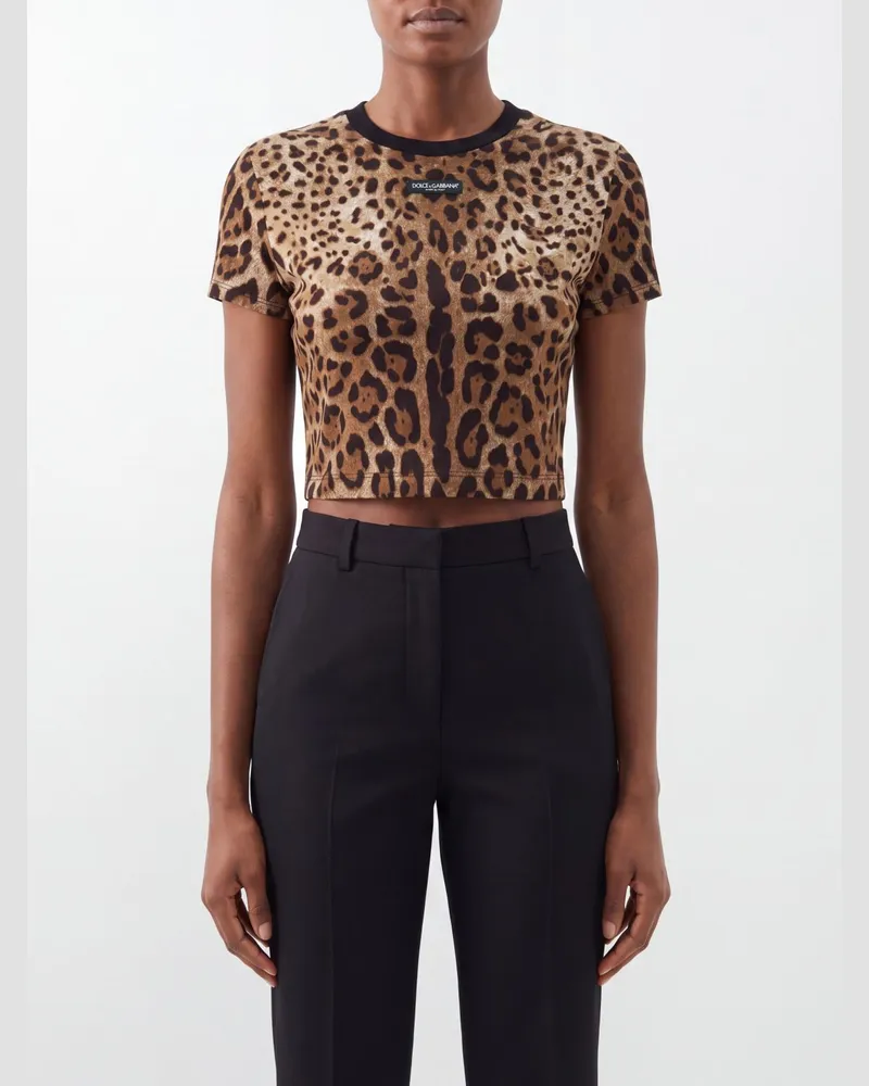 Dolce & Gabbana DOLCE  GABBANA Cropped T-Shirt Dolce & Gabbana aus Baumwolle mit Animal-Print und Logo Savannah
