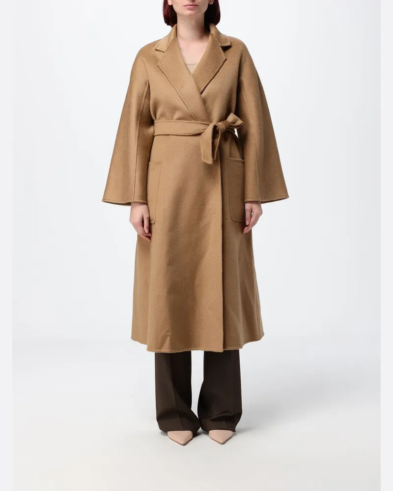 Max Mara Langer Bademantel-Wollmantel Ludmilla aus Kaschmir mit Gürtel Camel