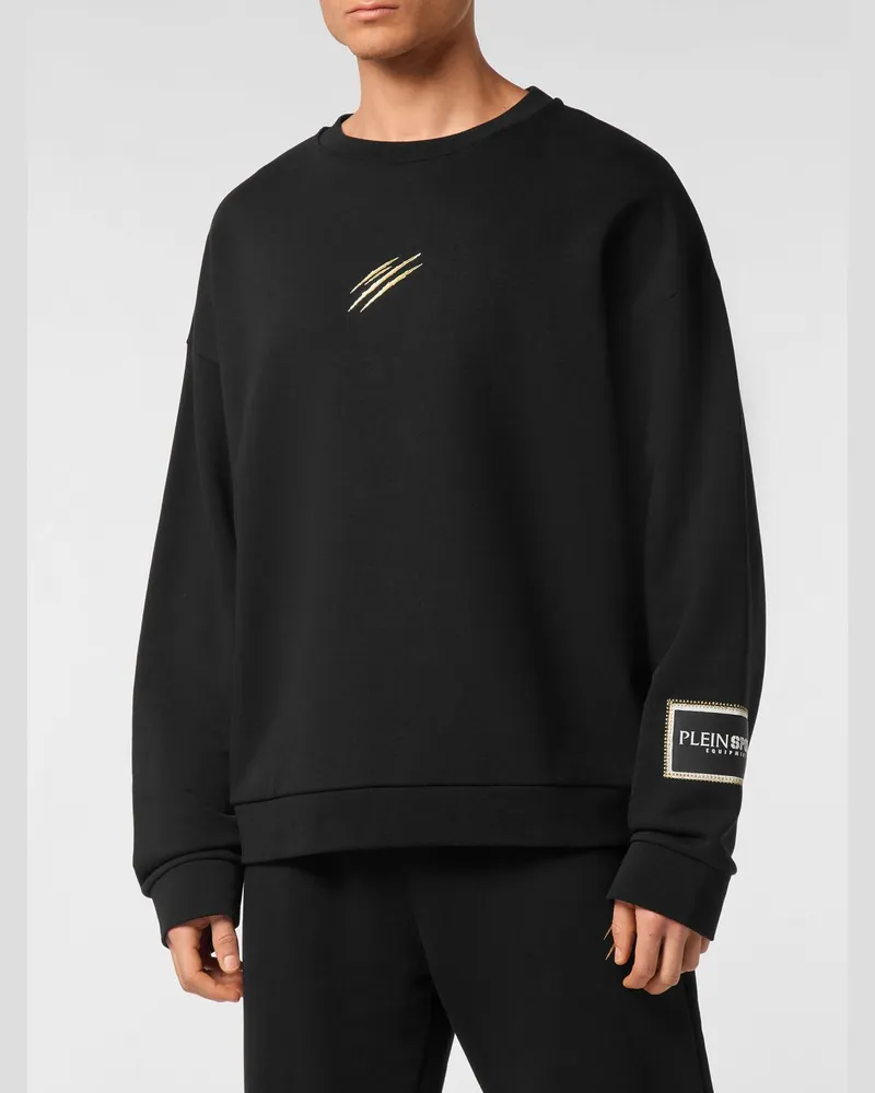 Philipp Plein Baumwoll-Sweatshirt mit Rundhalsausschnitt und laminiertem Kontrastlogo Schwarz