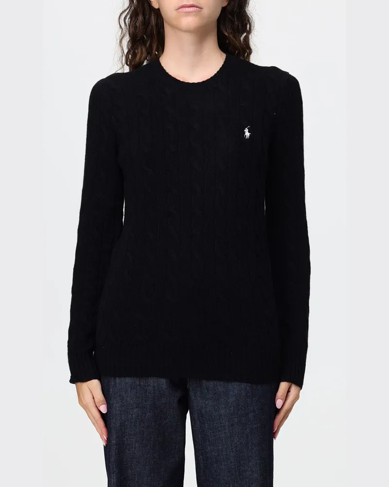 Ralph Lauren Slim Fit Rundhalspullover aus Wolle und Kaschmir mit Pony-Logo Schwarz