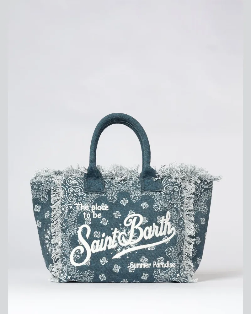 MC2 Saint Barth Vanity-Tasche aus bedruckter Baumwolle mit Logo Hellblau