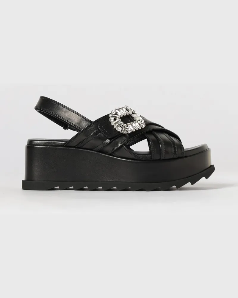 Roger Vivier Slidy Viv' Keilsandale aus Leder mit Juwelenschnalle Schwarz