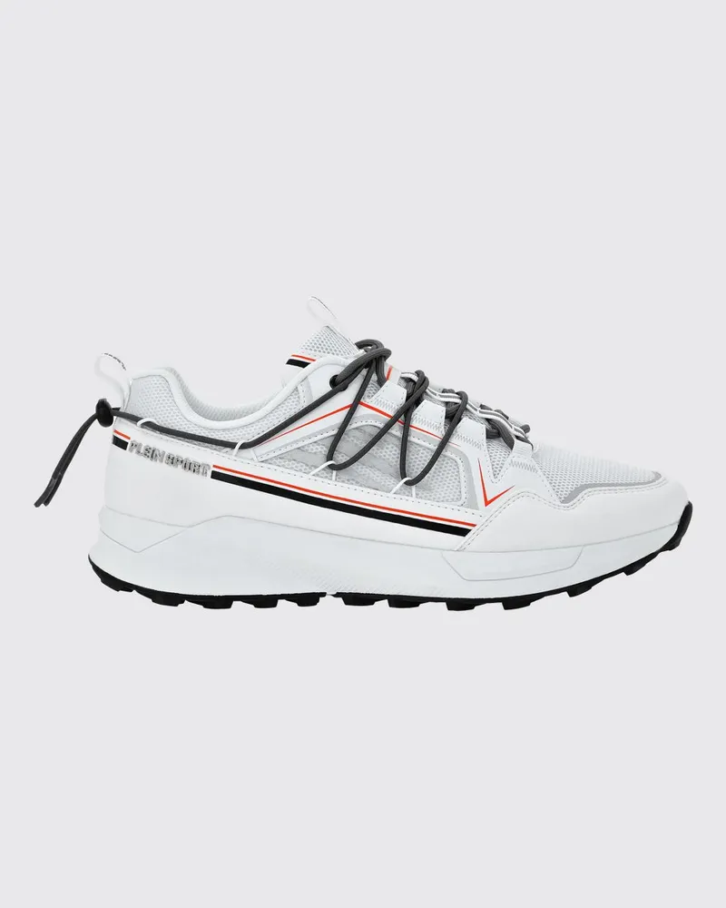 Philipp Plein Gestreifte Low-Top-Sneakers aus Mesh mit Kordelzug und Logo Weiß