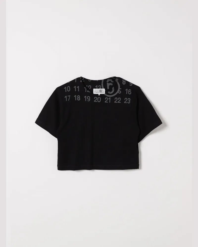 Maison Margiela Kurzes Baumwoll-T-Shirt mit Logo Schwarz