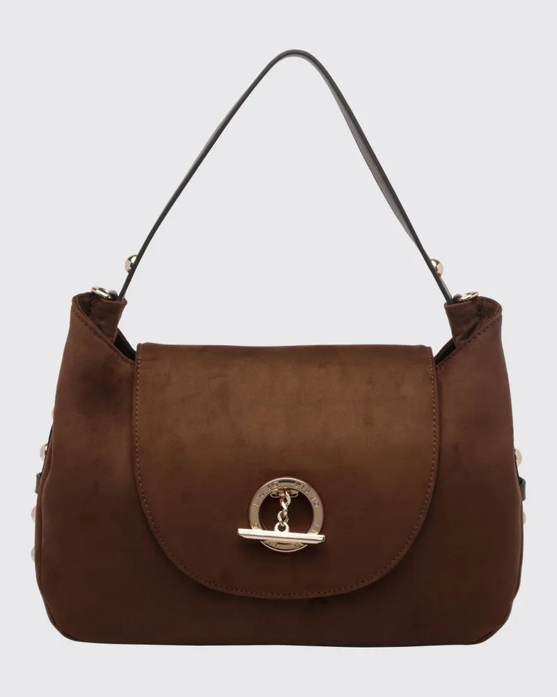Liu Jo Schultertasche aus Velourskunstleder mit Klappe und geprägtem Logo Tabak