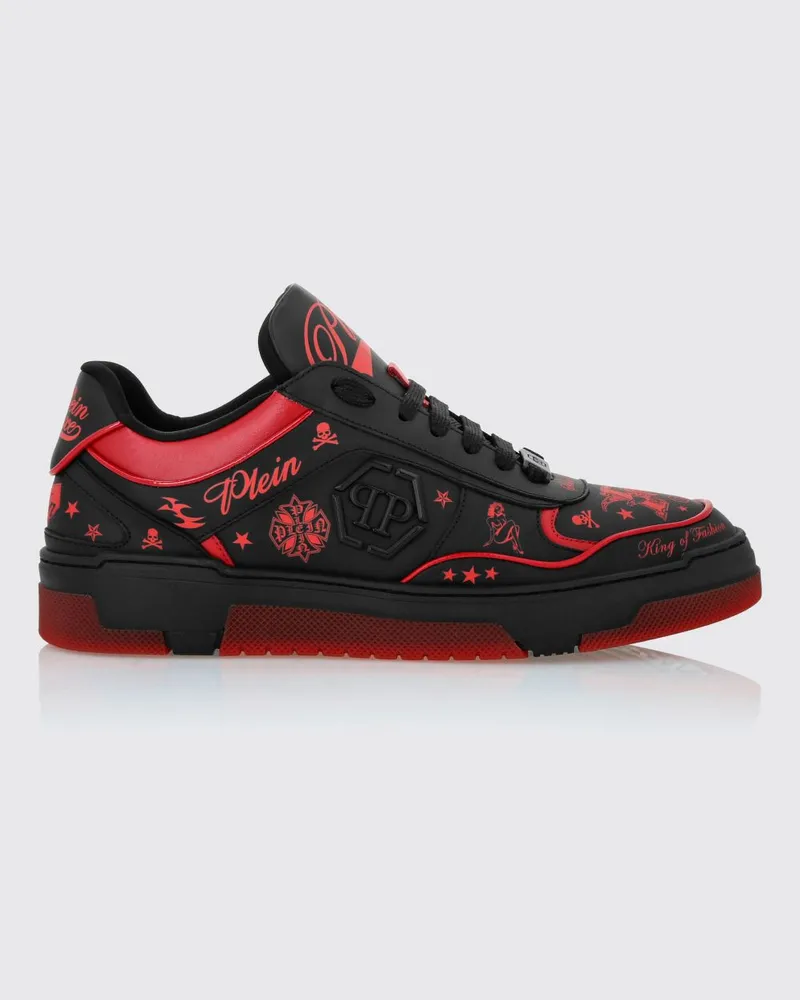 Philipp Plein Low-Top-Sneaker aus Glattleder mit grafischem Logoprint Schwarz